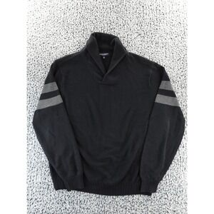 Bowen & Wright Knit Sweater Mens XL Black Pullover‎ Long Sleeve Retro Stripes